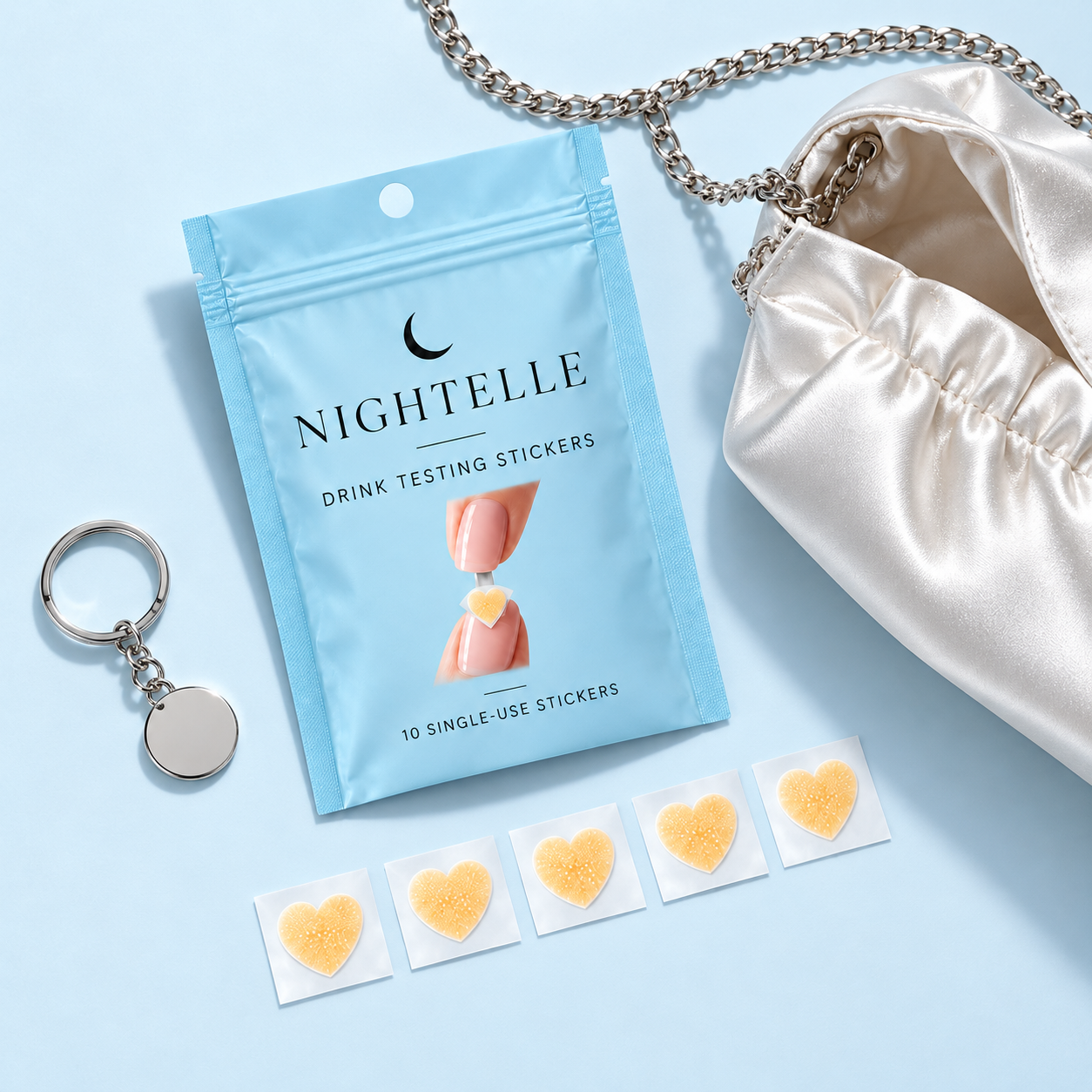 Nightelle pouch with evening bag and stickers